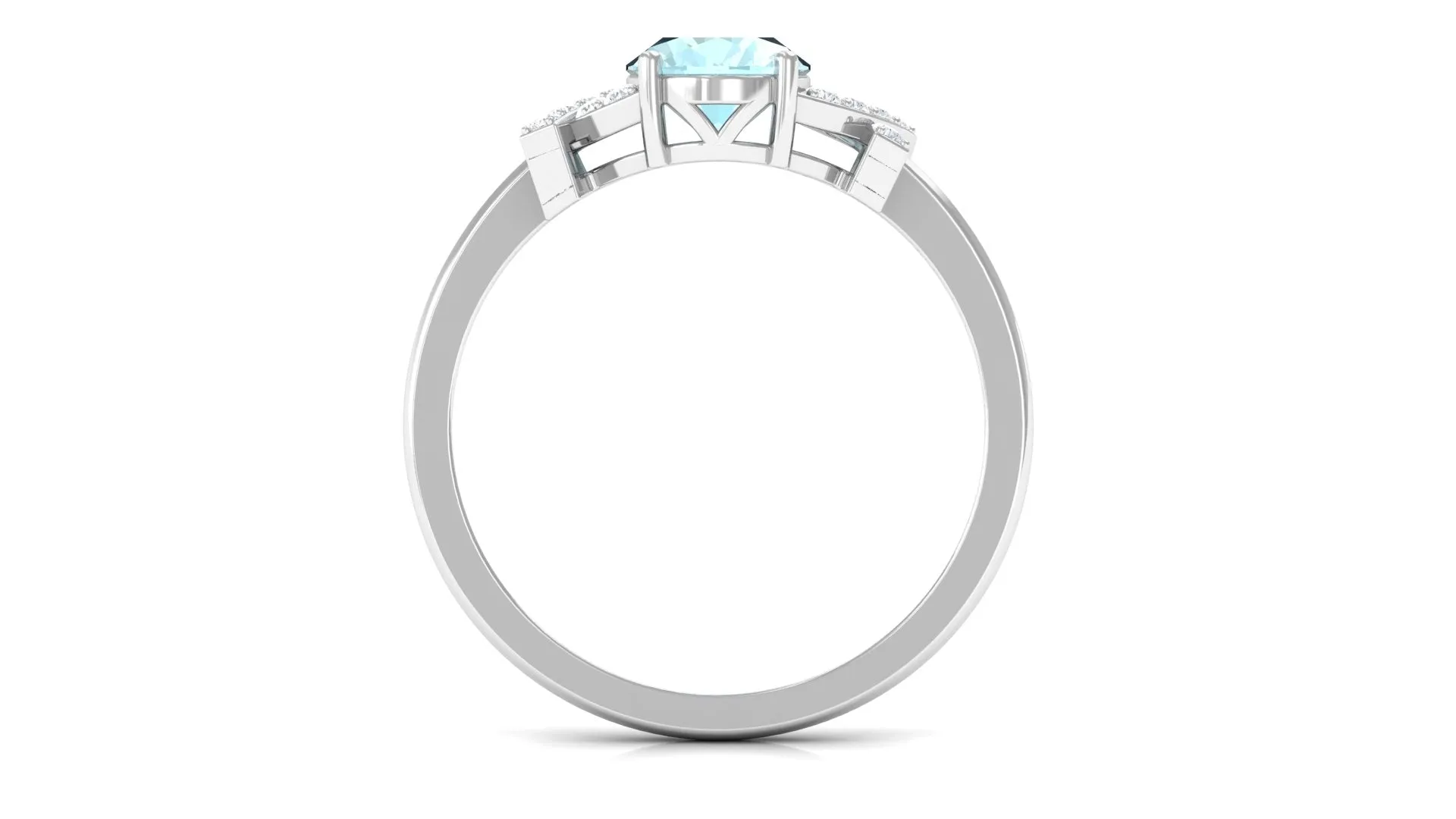 Oval Sky Blue Topaz Solitaire Split Shank Ring with Diamond
