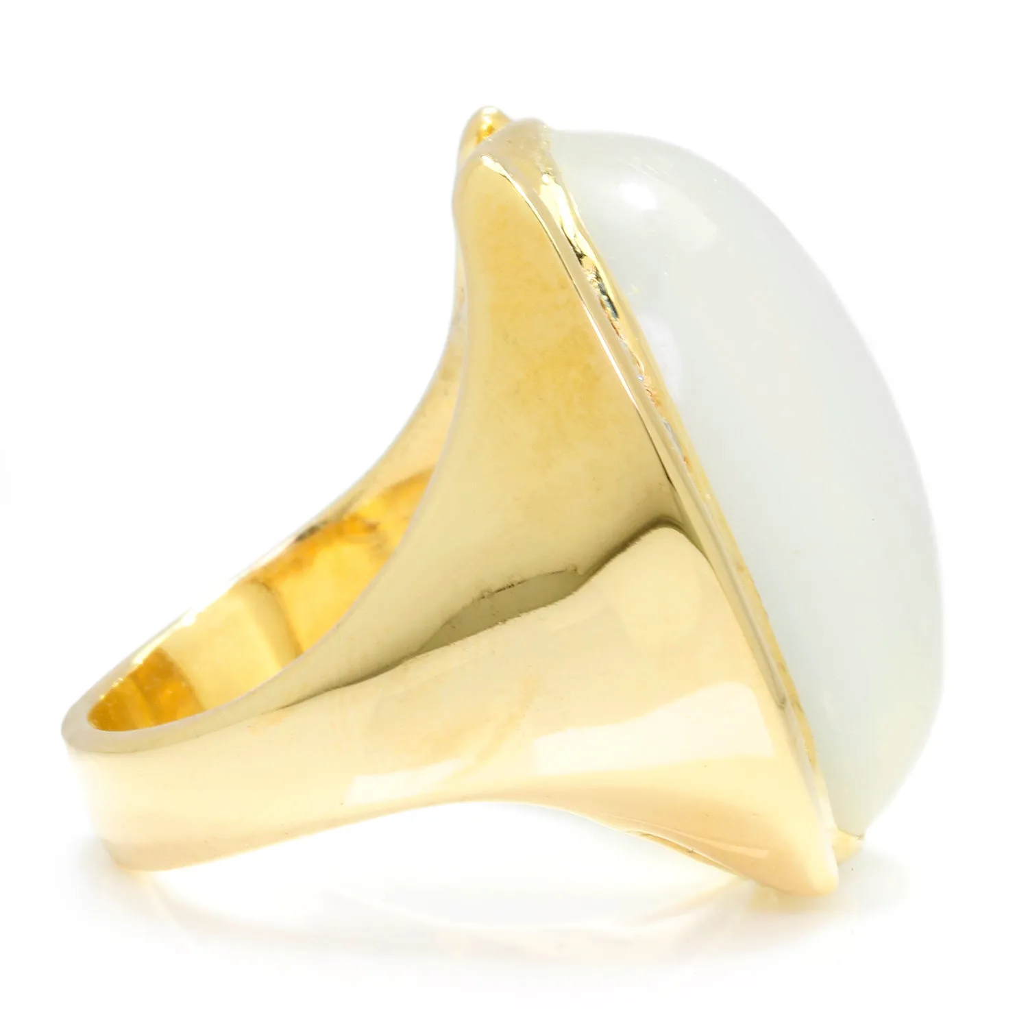 Oval White Cat's Eye Ring with Diamonds Yellow Gold