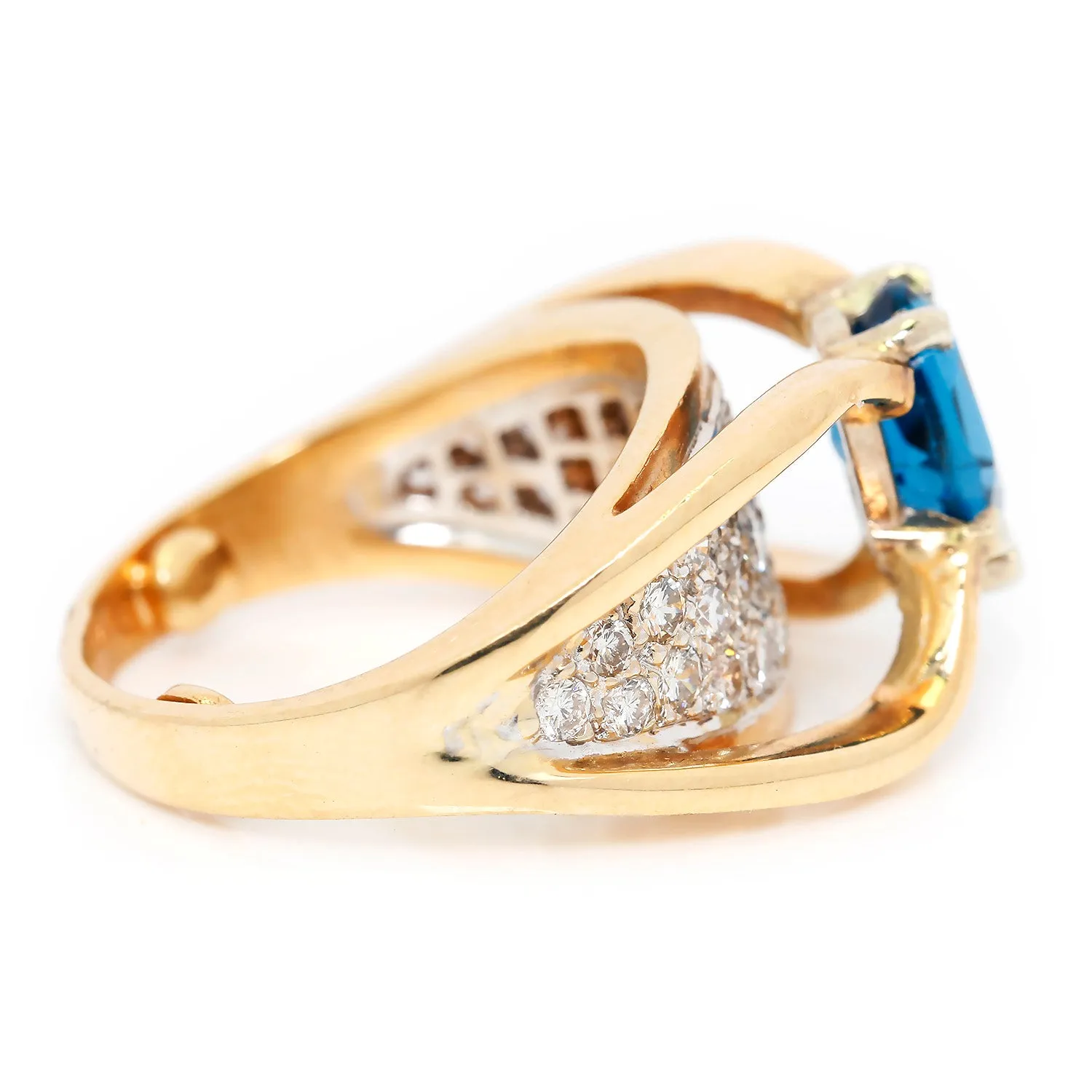 Pear Cut Blue Topaz Ring with Diamonds 14K 2-Tone Gold 1.75ctw