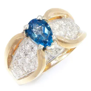 Pear Cut Blue Topaz Ring with Diamonds 14K 2-Tone Gold 1.75ctw