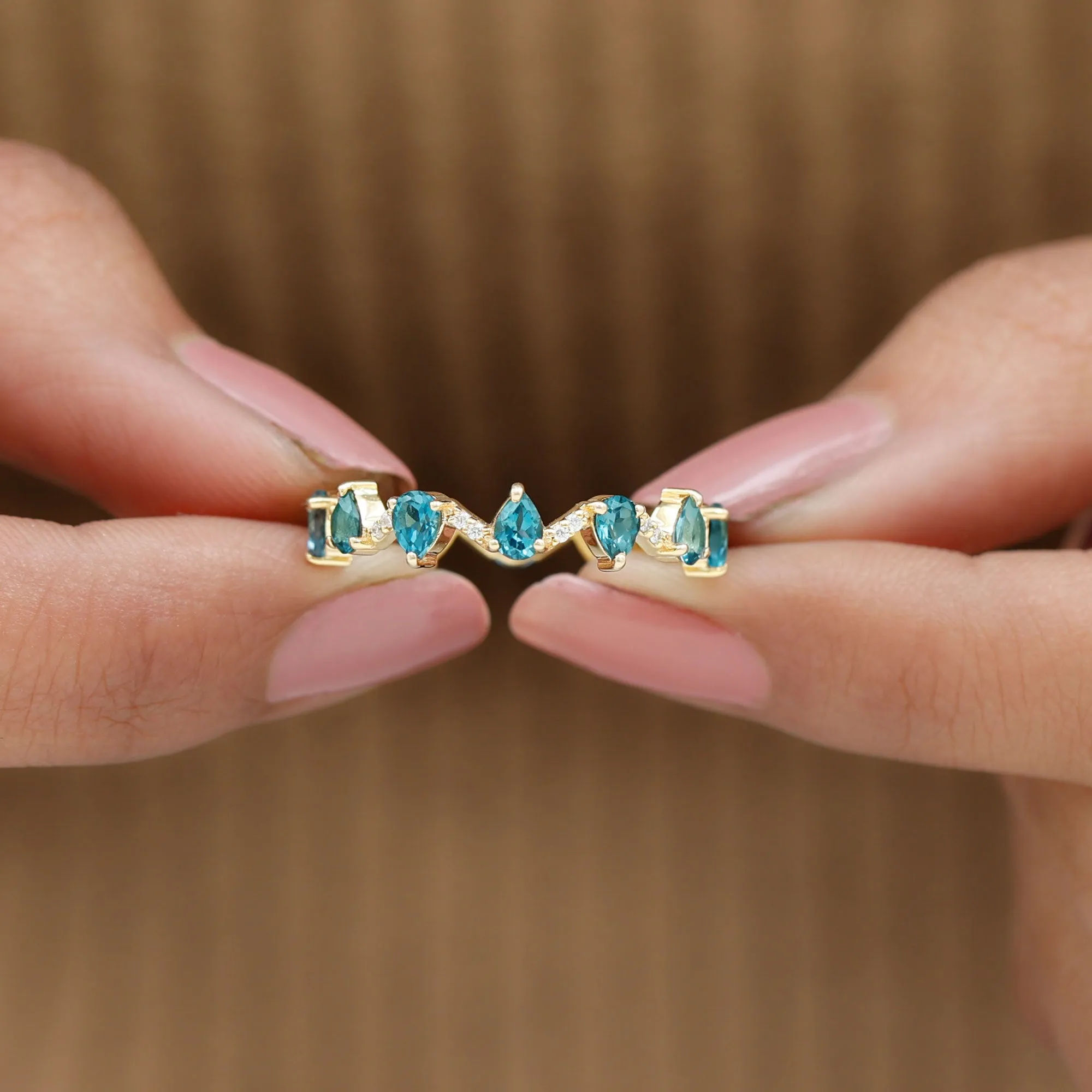 Pear Cut London Blue Topaz and Diamond Eternity Wedding Band