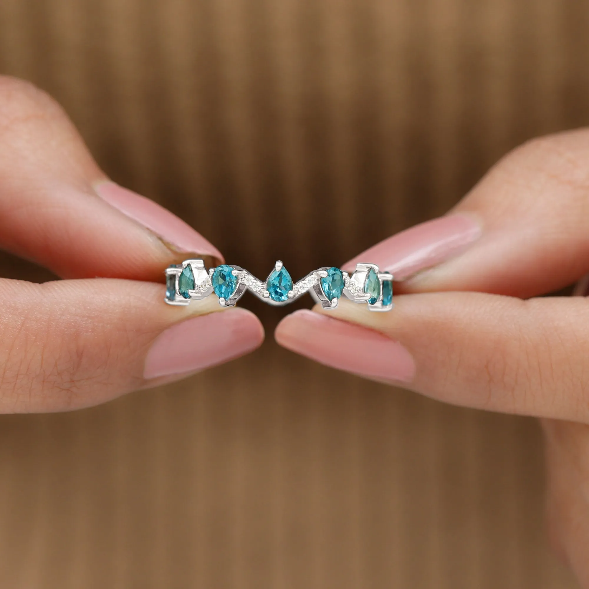 Pear Cut London Blue Topaz and Diamond Eternity Wedding Band