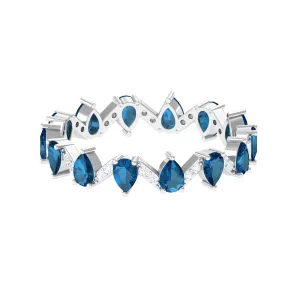 Pear Cut London Blue Topaz and Diamond Eternity Wedding Band