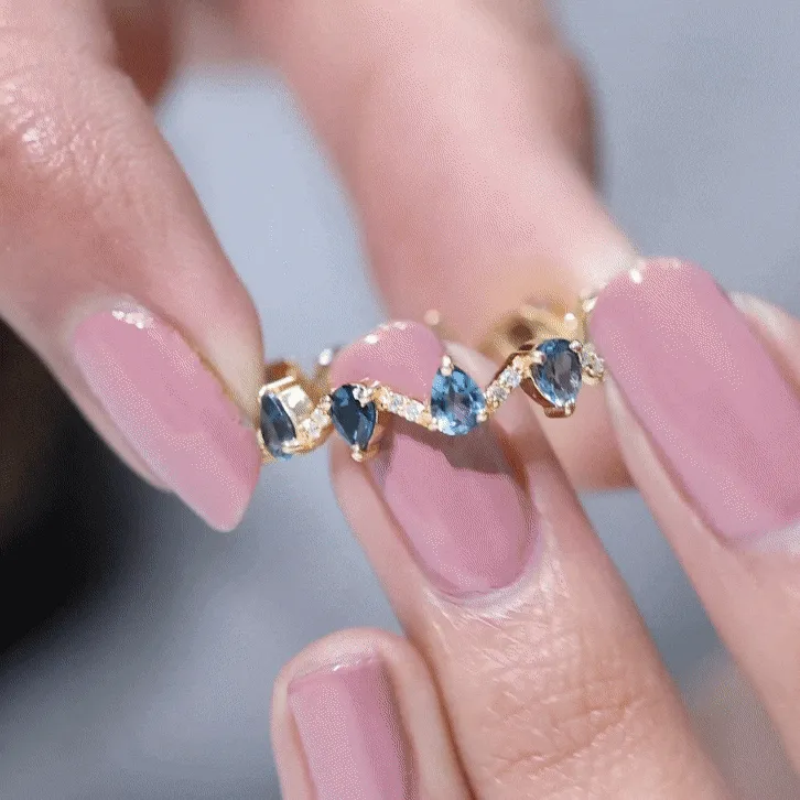 Pear Cut London Blue Topaz and Diamond Eternity Wedding Band