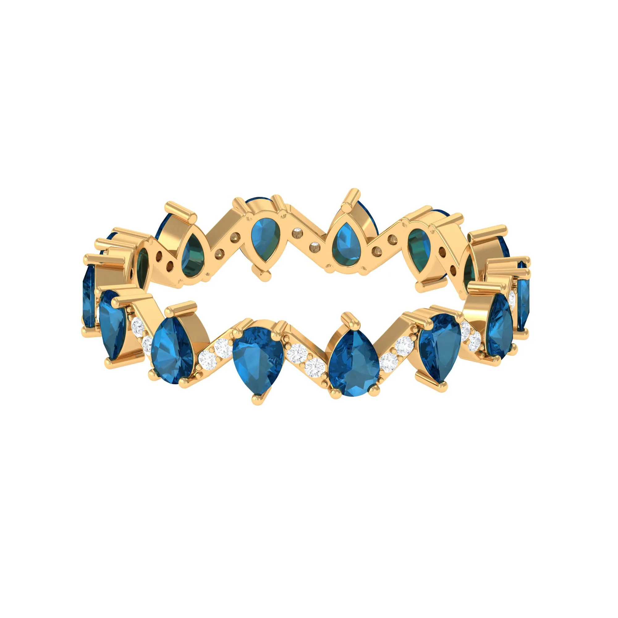 Pear Cut London Blue Topaz and Diamond Eternity Wedding Band
