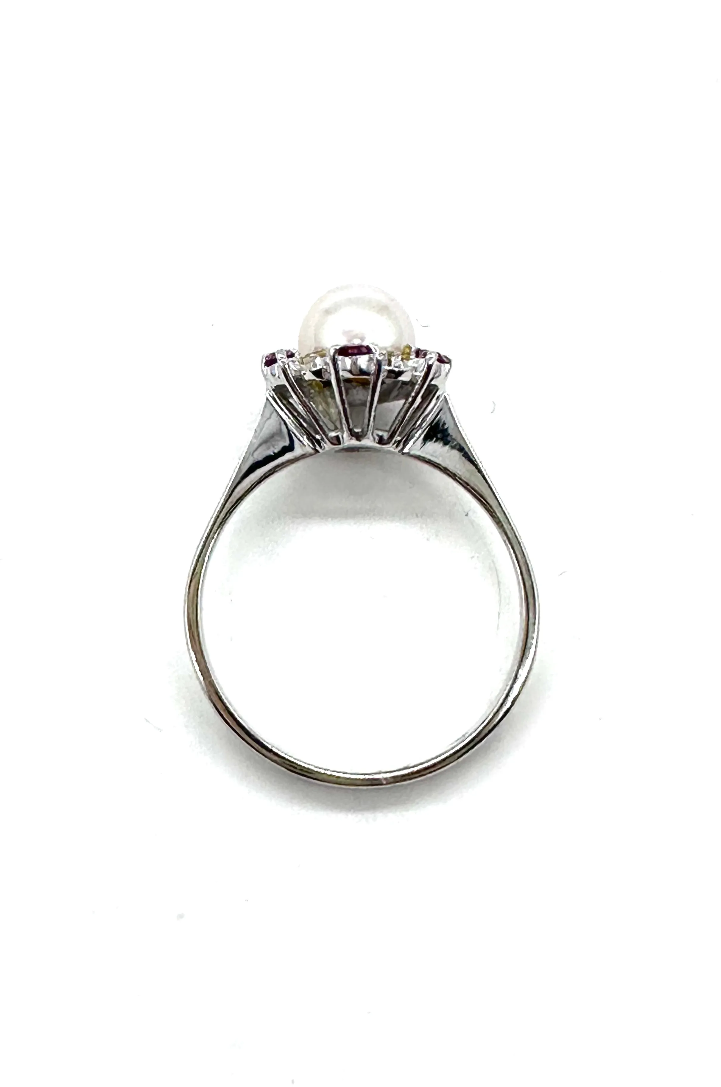 Pearl and Ruby halo ring