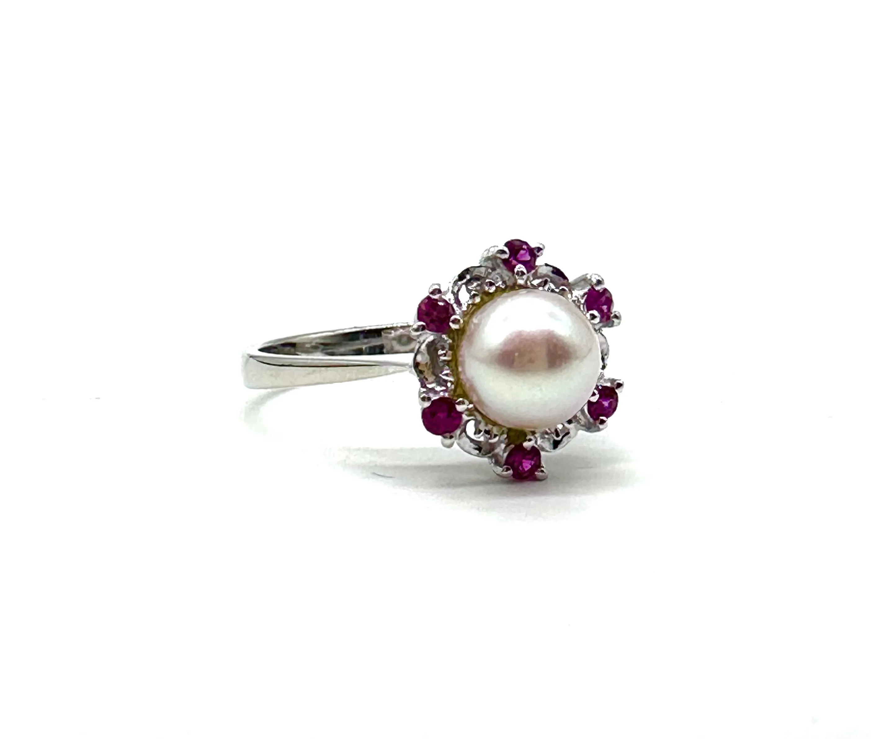 Pearl and Ruby halo ring