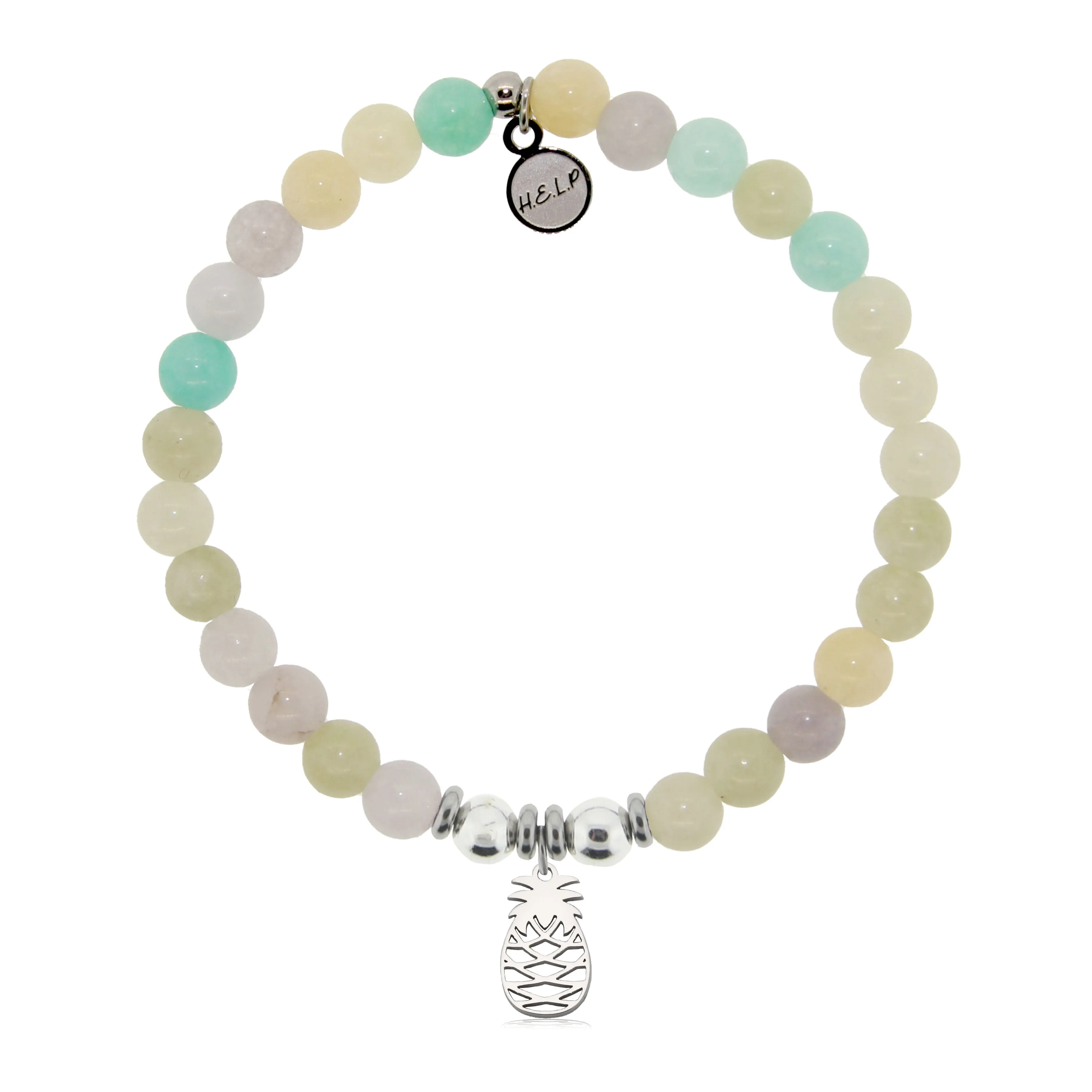 Pineapple Cutout Charm with Green Yellow Jade Charity Bracelet