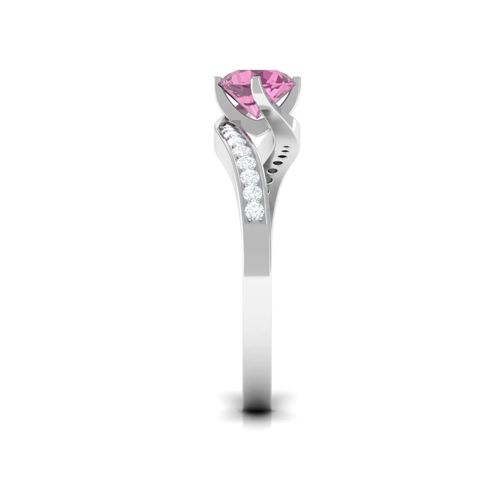 Pink Tourmaline Solitaire Bypass Ring with Diamond