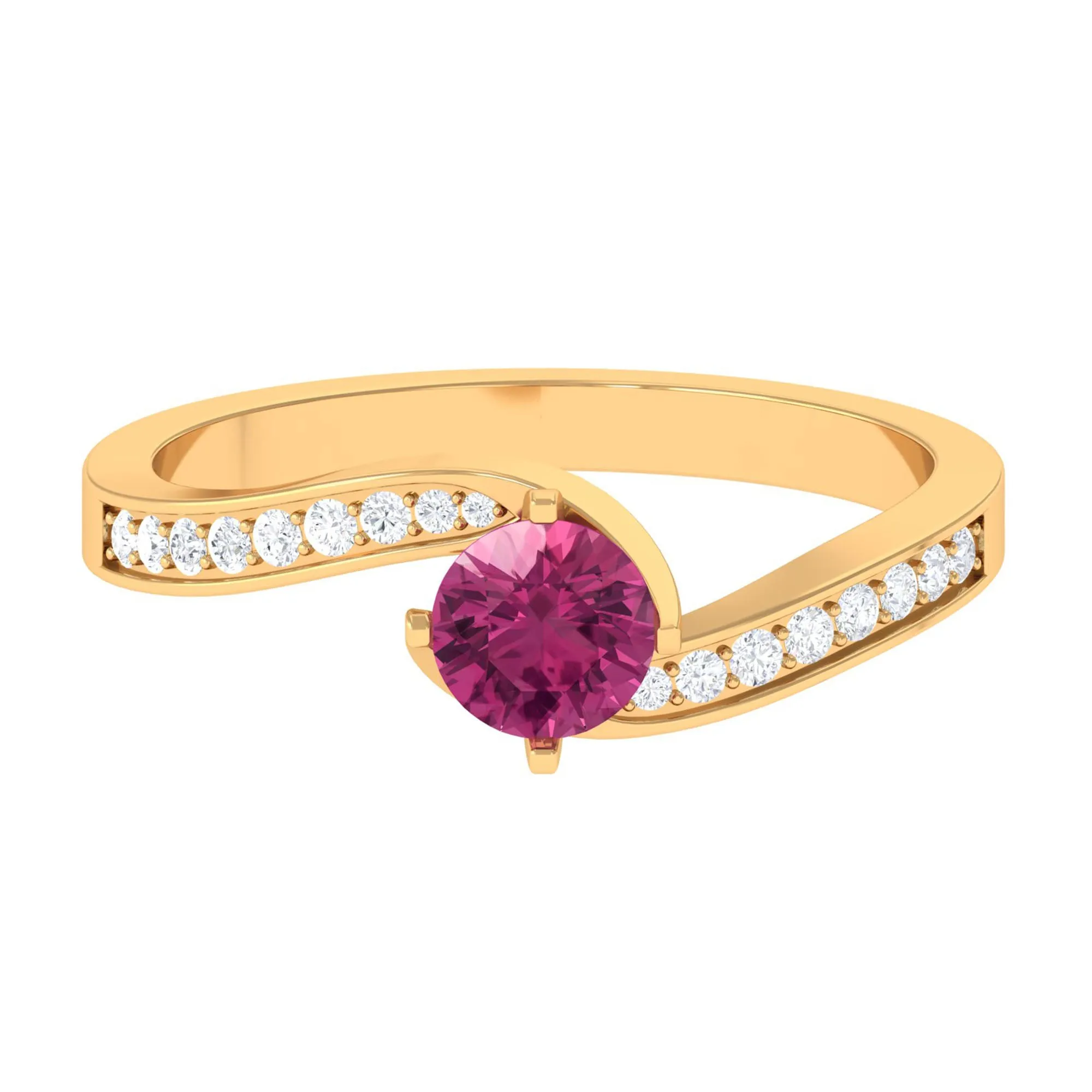 Pink Tourmaline Solitaire Bypass Ring with Diamond