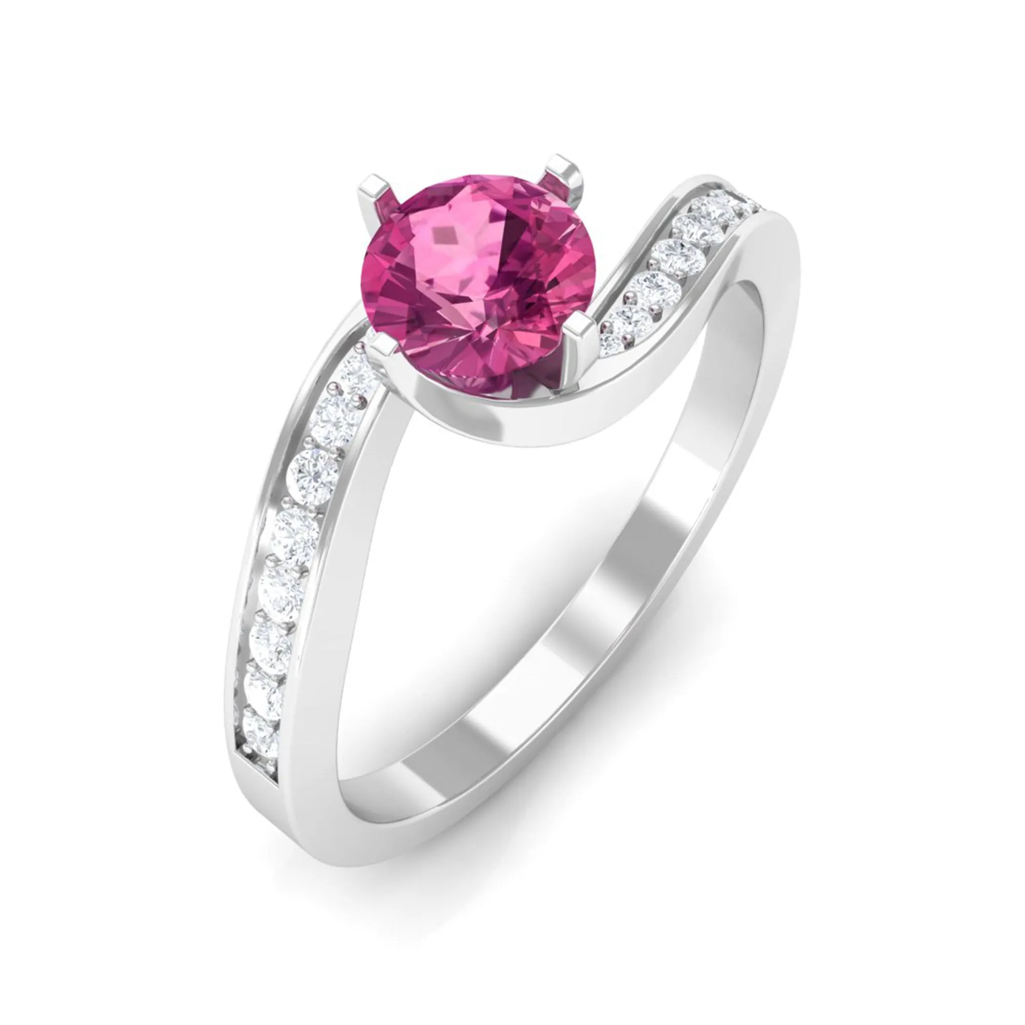 Pink Tourmaline Solitaire Bypass Ring with Diamond