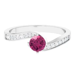 Pink Tourmaline Solitaire Bypass Ring with Diamond