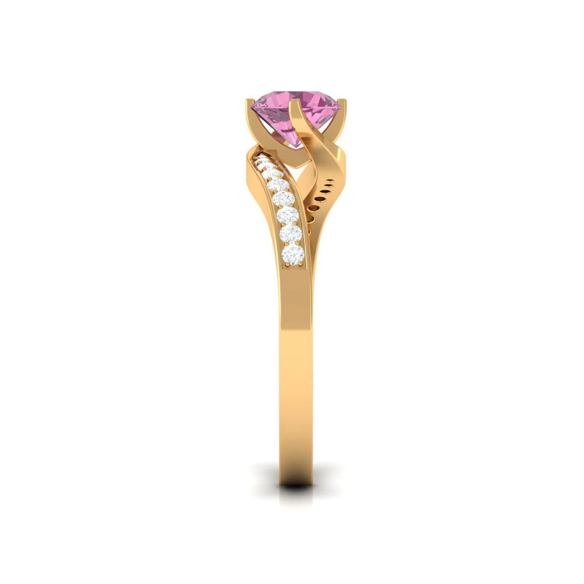 Pink Tourmaline Solitaire Bypass Ring with Diamond
