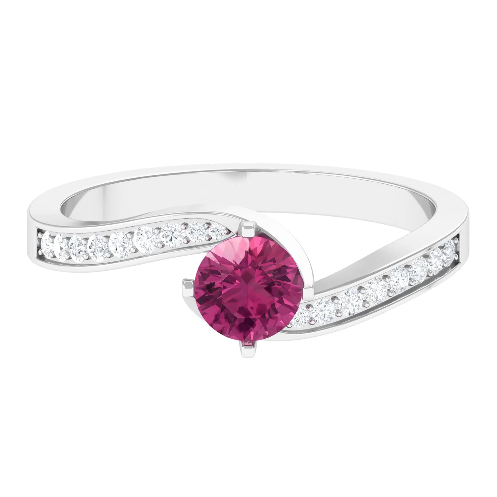 Pink Tourmaline Solitaire Bypass Ring with Diamond