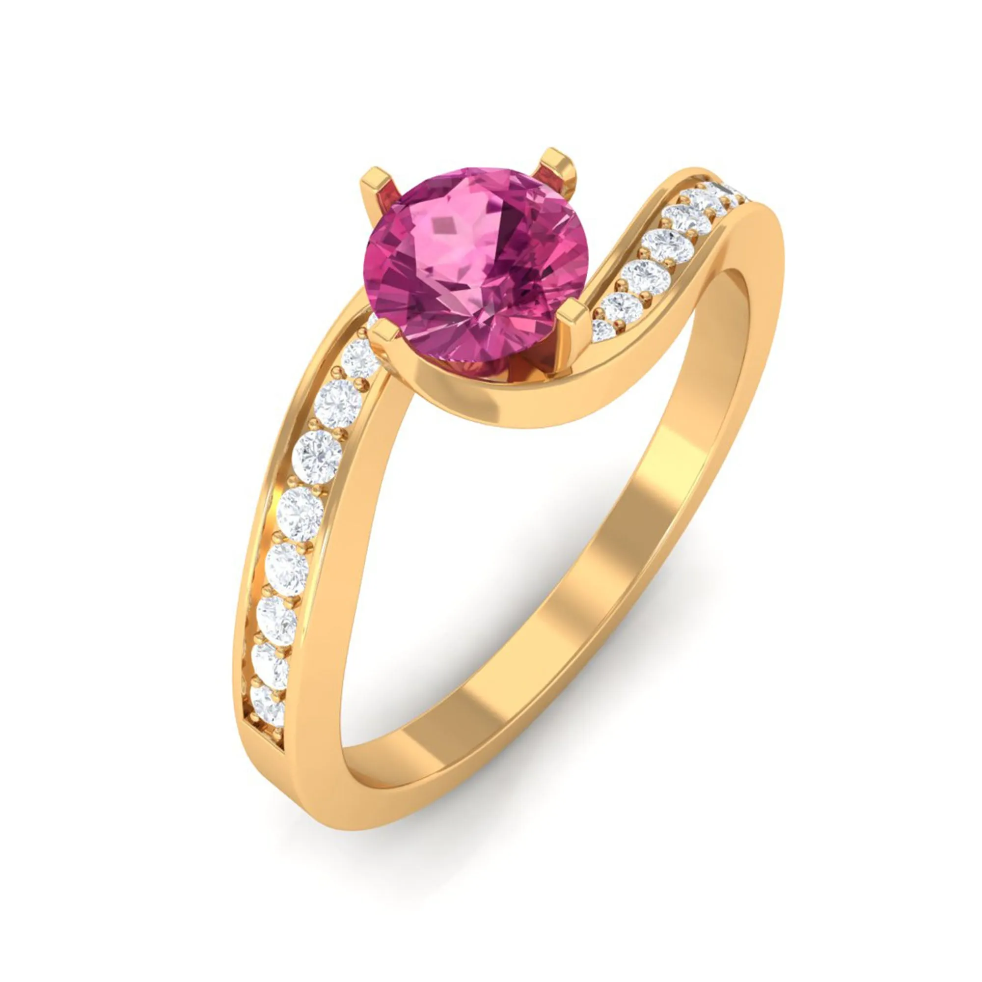 Pink Tourmaline Solitaire Bypass Ring with Diamond