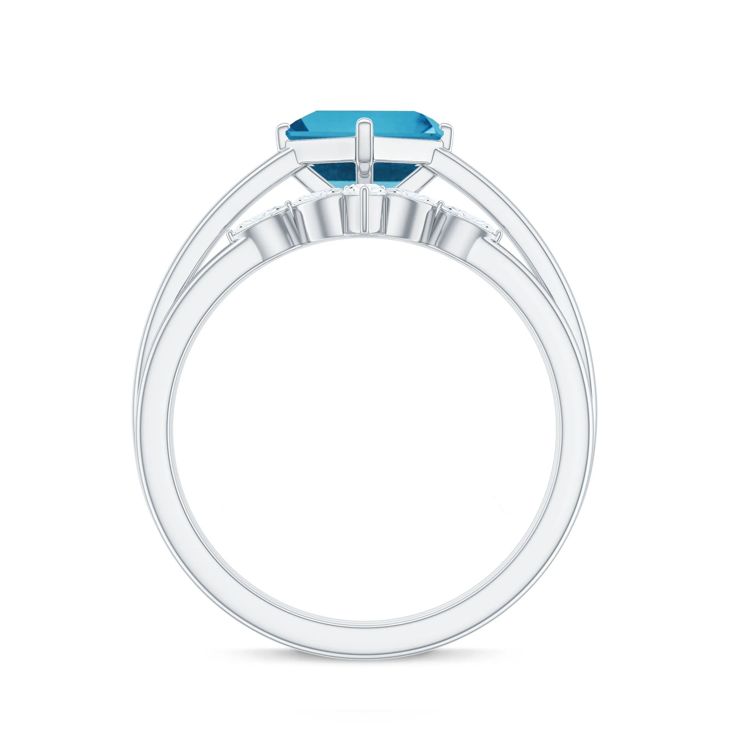 Princess Cut Swiss Blue Topaz Solitaire Ring Set with Diamond