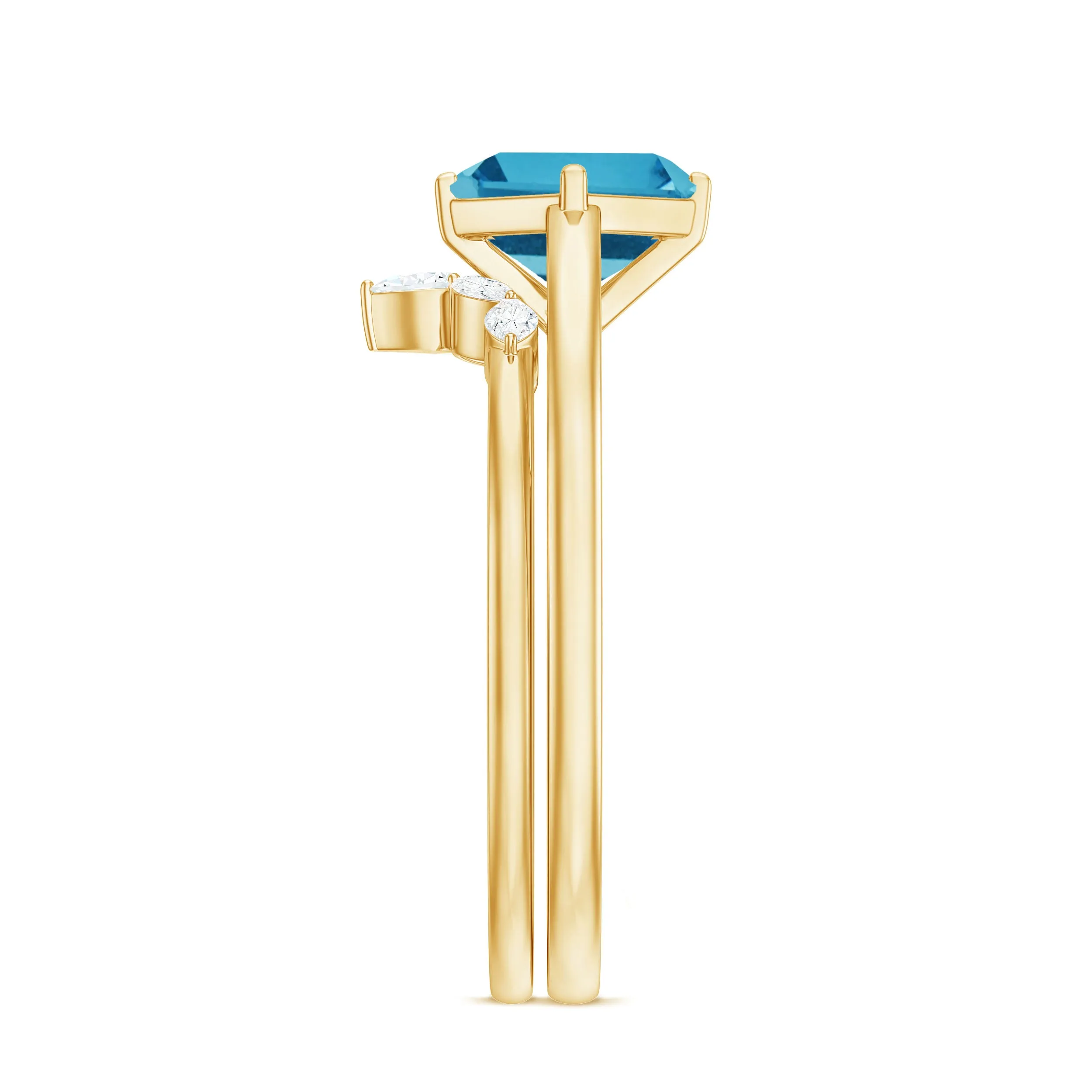 Princess Cut Swiss Blue Topaz Solitaire Ring Set with Diamond
