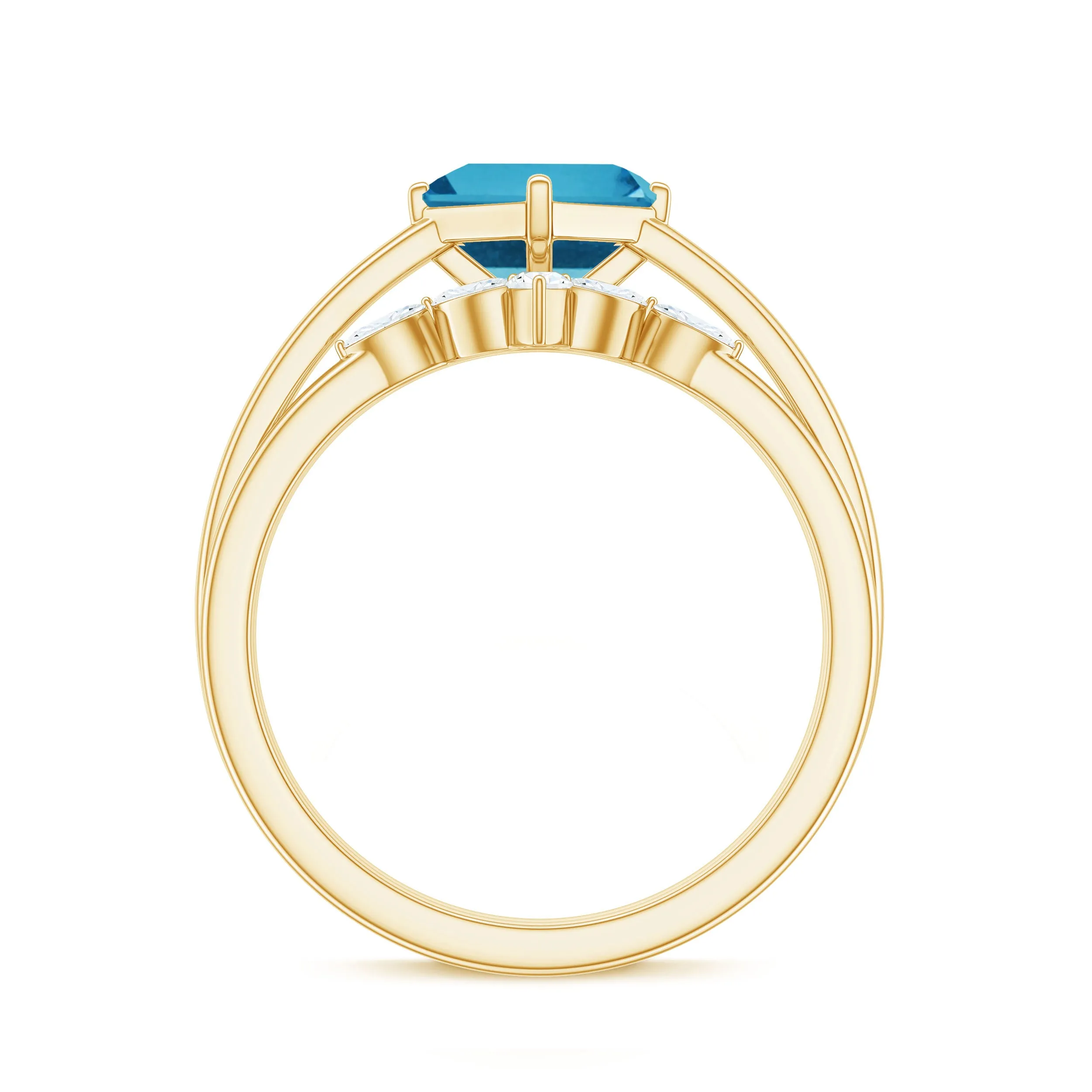 Princess Cut Swiss Blue Topaz Solitaire Ring Set with Diamond