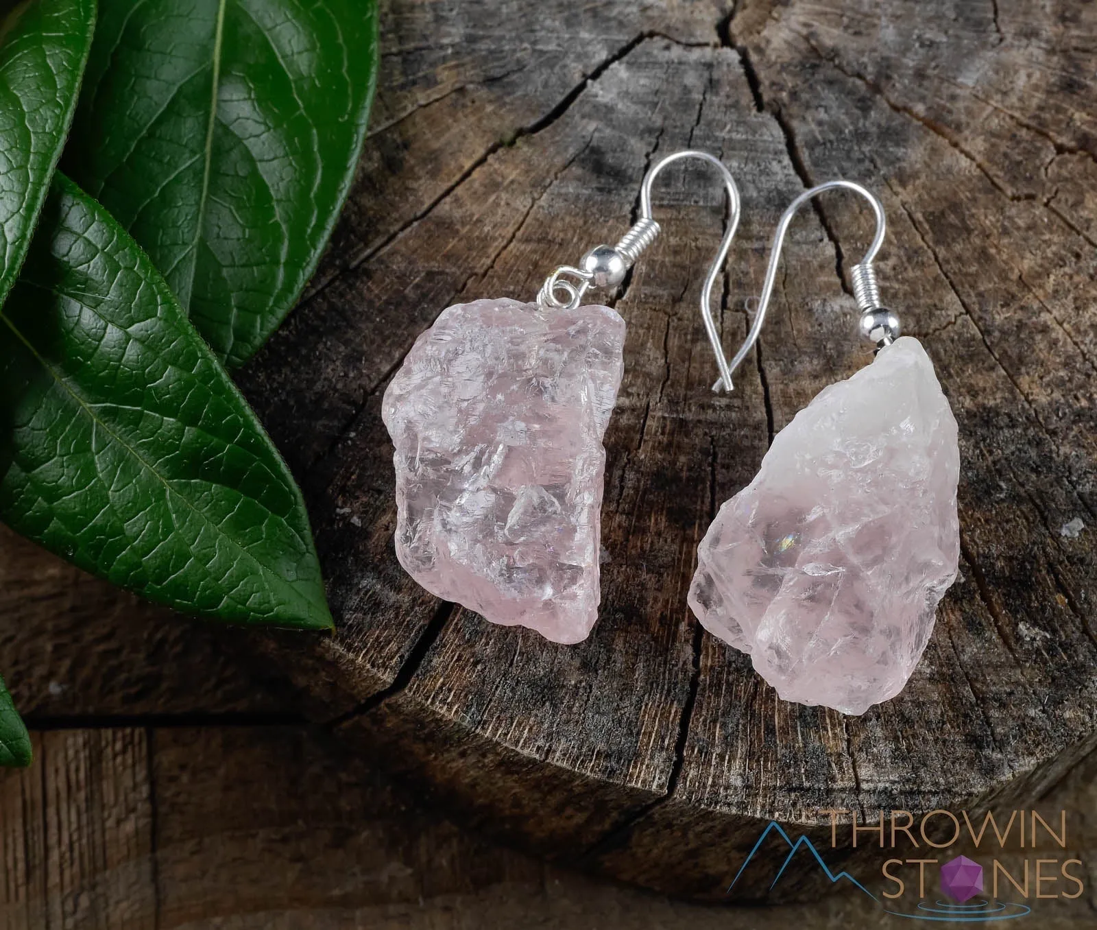 Raw ROSE QUARTZ Crystal Necklace Earrings Set - Raw Crystal Necklace, Dangle Earrings, BirthstoneJewelry,  E0553