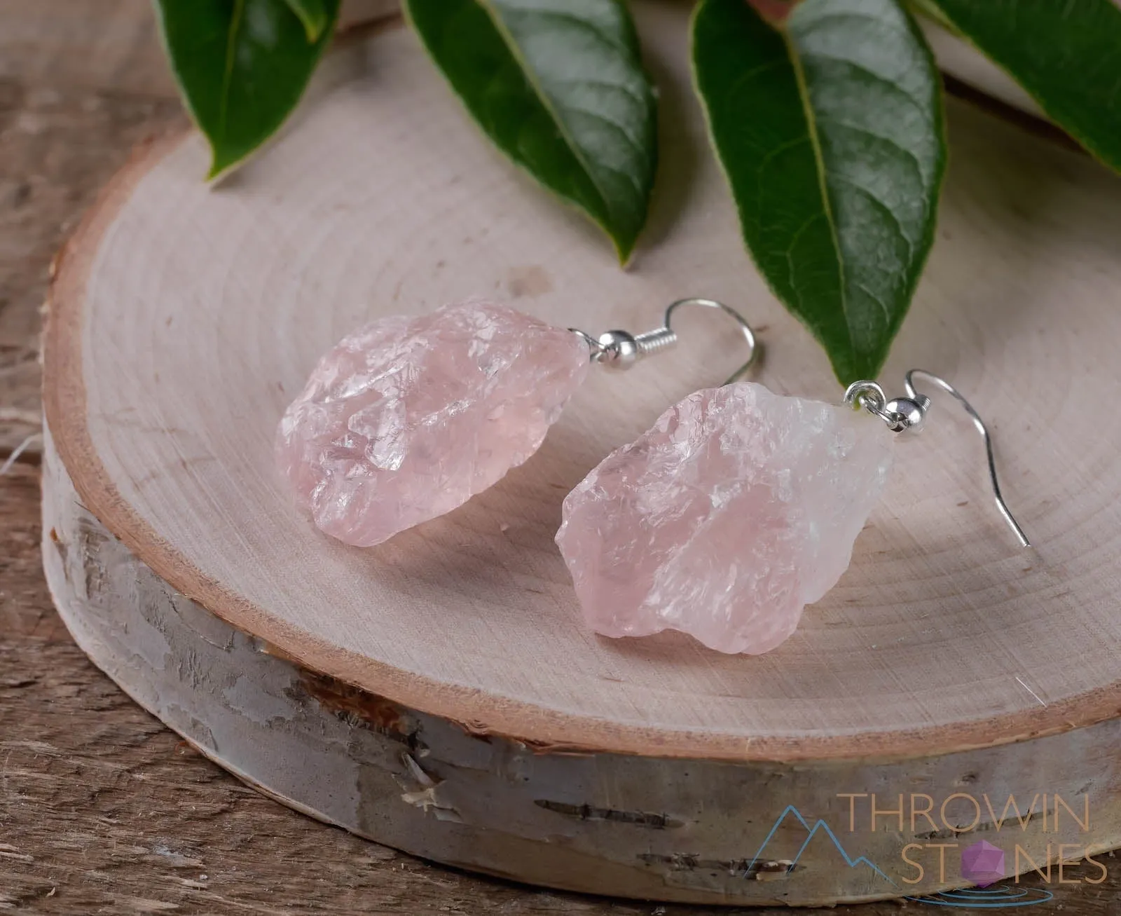 Raw ROSE QUARTZ Crystal Necklace Earrings Set - Raw Crystal Necklace, Dangle Earrings, BirthstoneJewelry,  E0553
