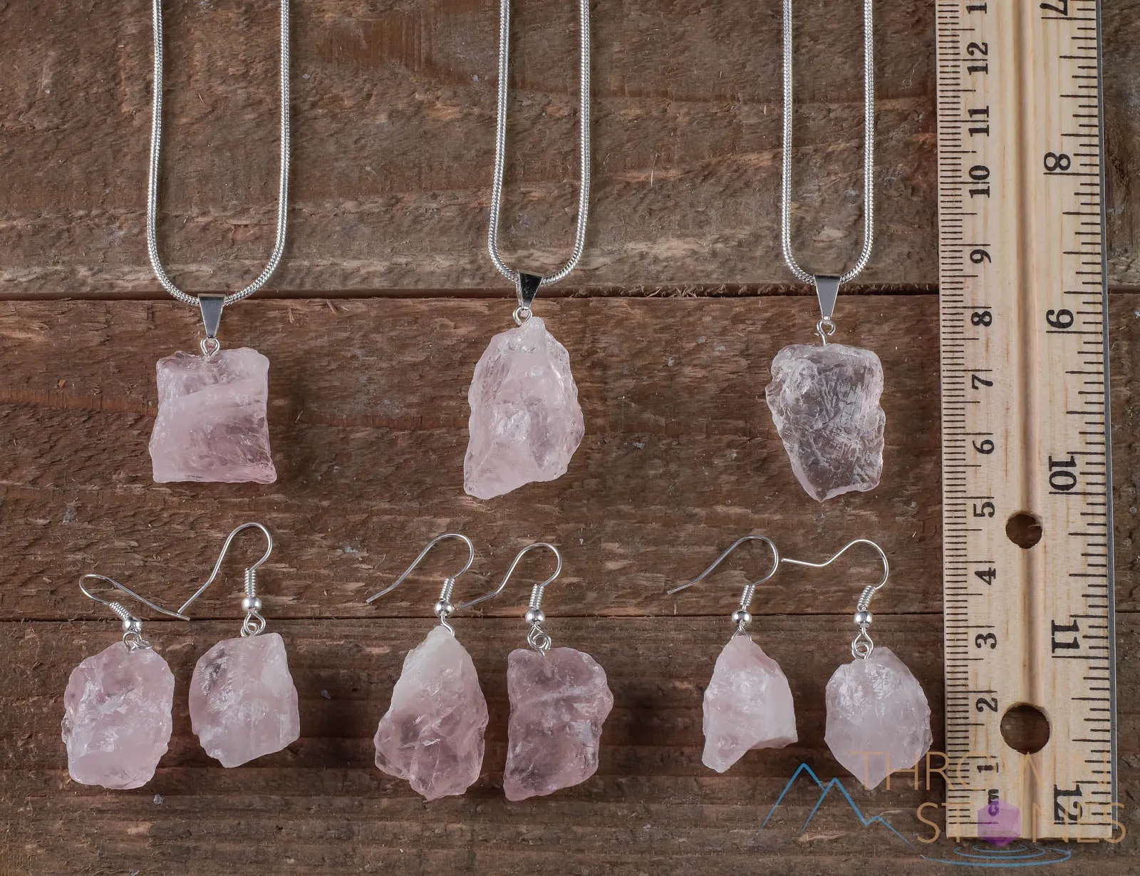 Raw ROSE QUARTZ Crystal Necklace Earrings Set - Raw Crystal Necklace, Dangle Earrings, BirthstoneJewelry,  E0553