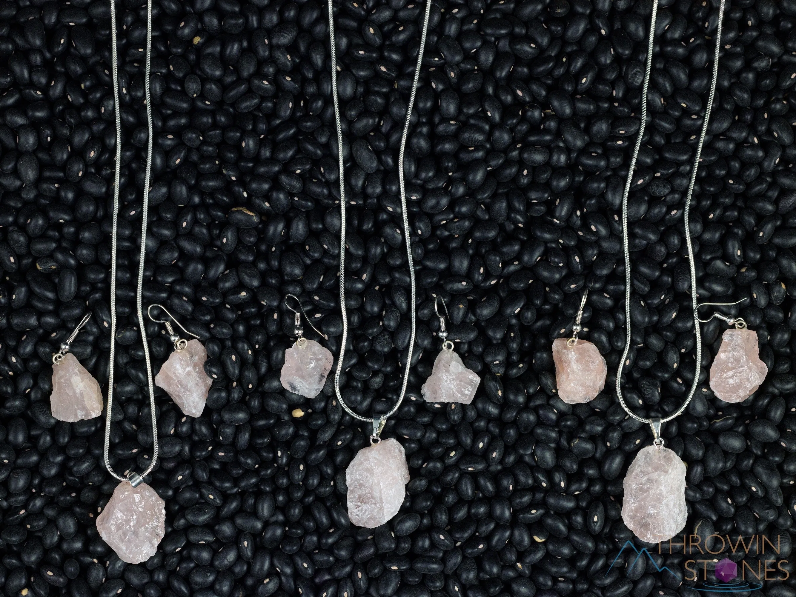 Raw ROSE QUARTZ Crystal Necklace Earrings Set - Raw Crystal Necklace, Dangle Earrings, BirthstoneJewelry,  E0553
