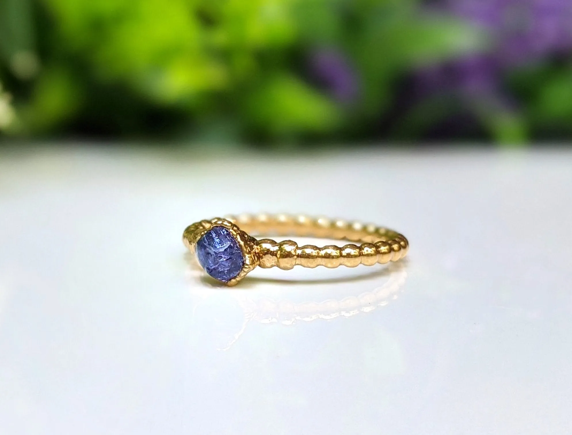 Raw Tanzanite beaded ring