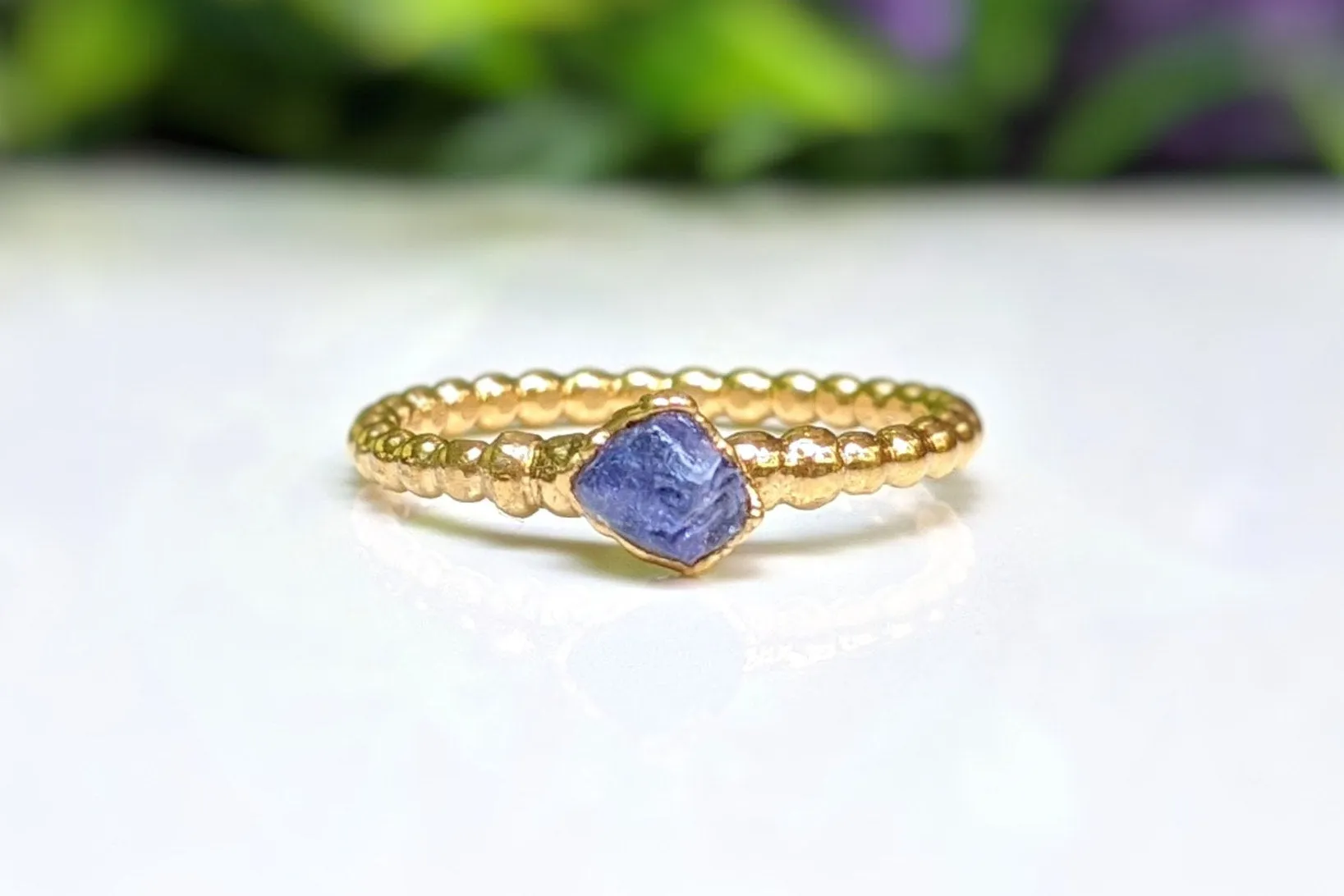 Raw Tanzanite beaded ring