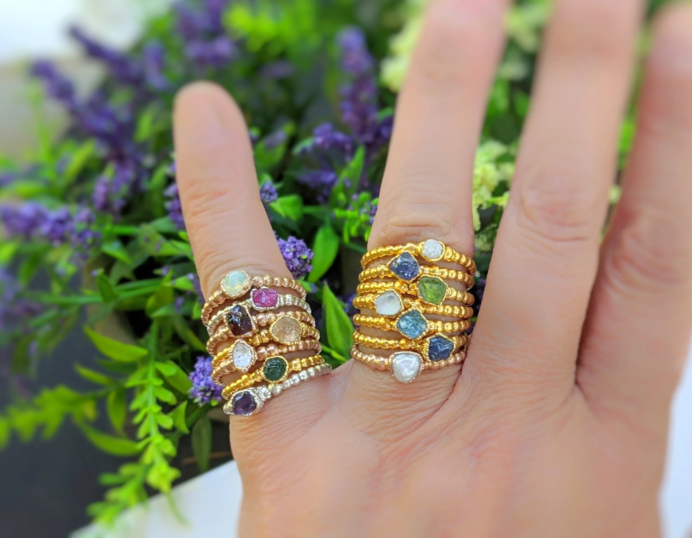 Raw Tanzanite beaded ring