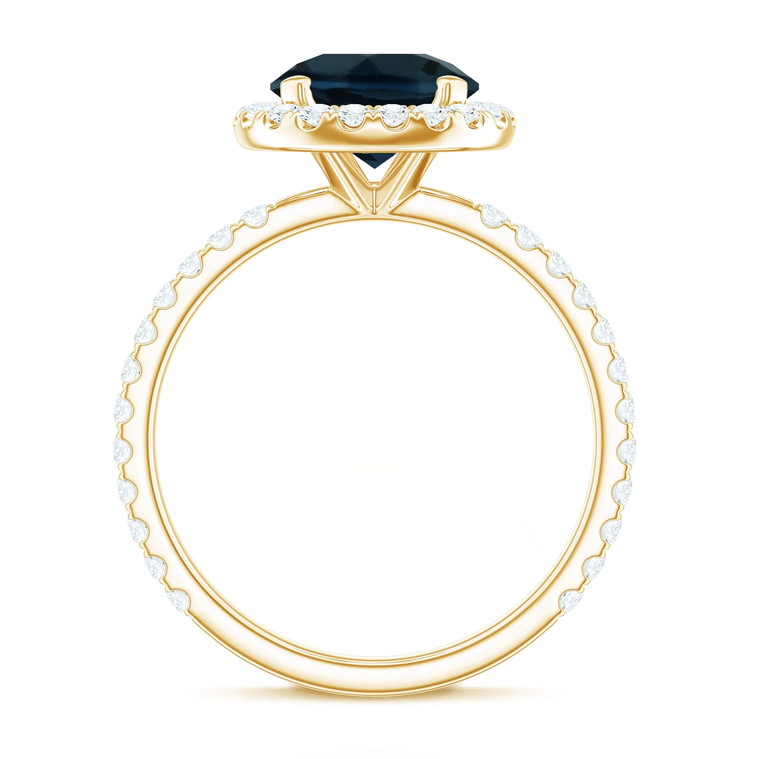 Real London Blue Topaz Halo Engagement Ring with Diamond