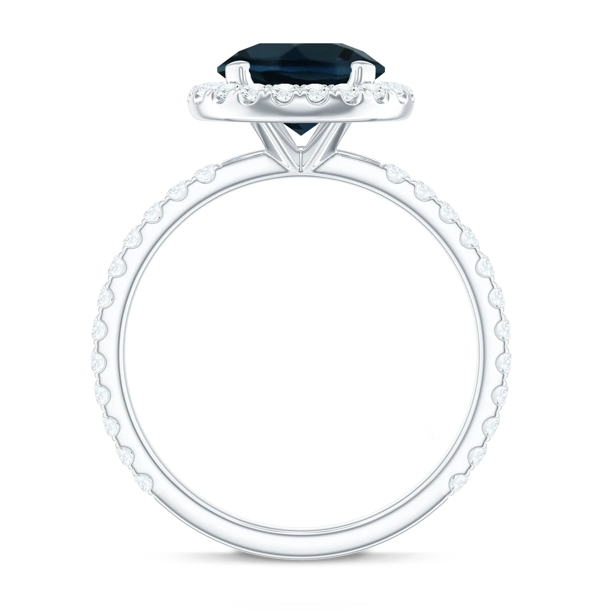 Real London Blue Topaz Halo Engagement Ring with Diamond