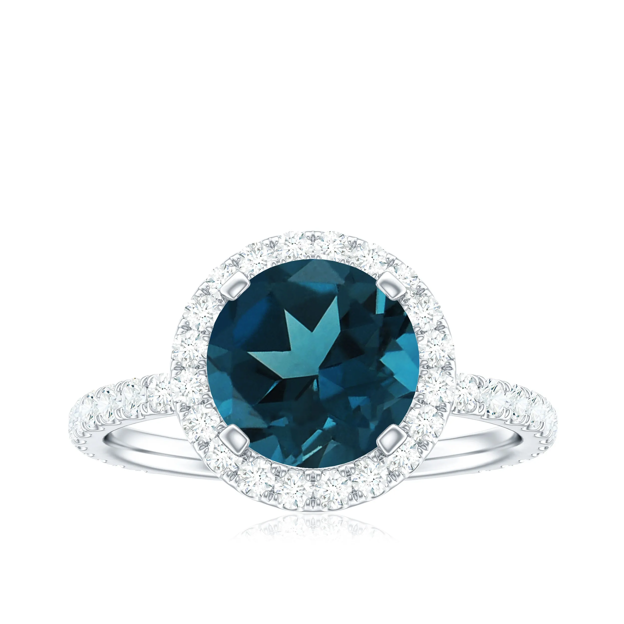 Real London Blue Topaz Halo Engagement Ring with Diamond