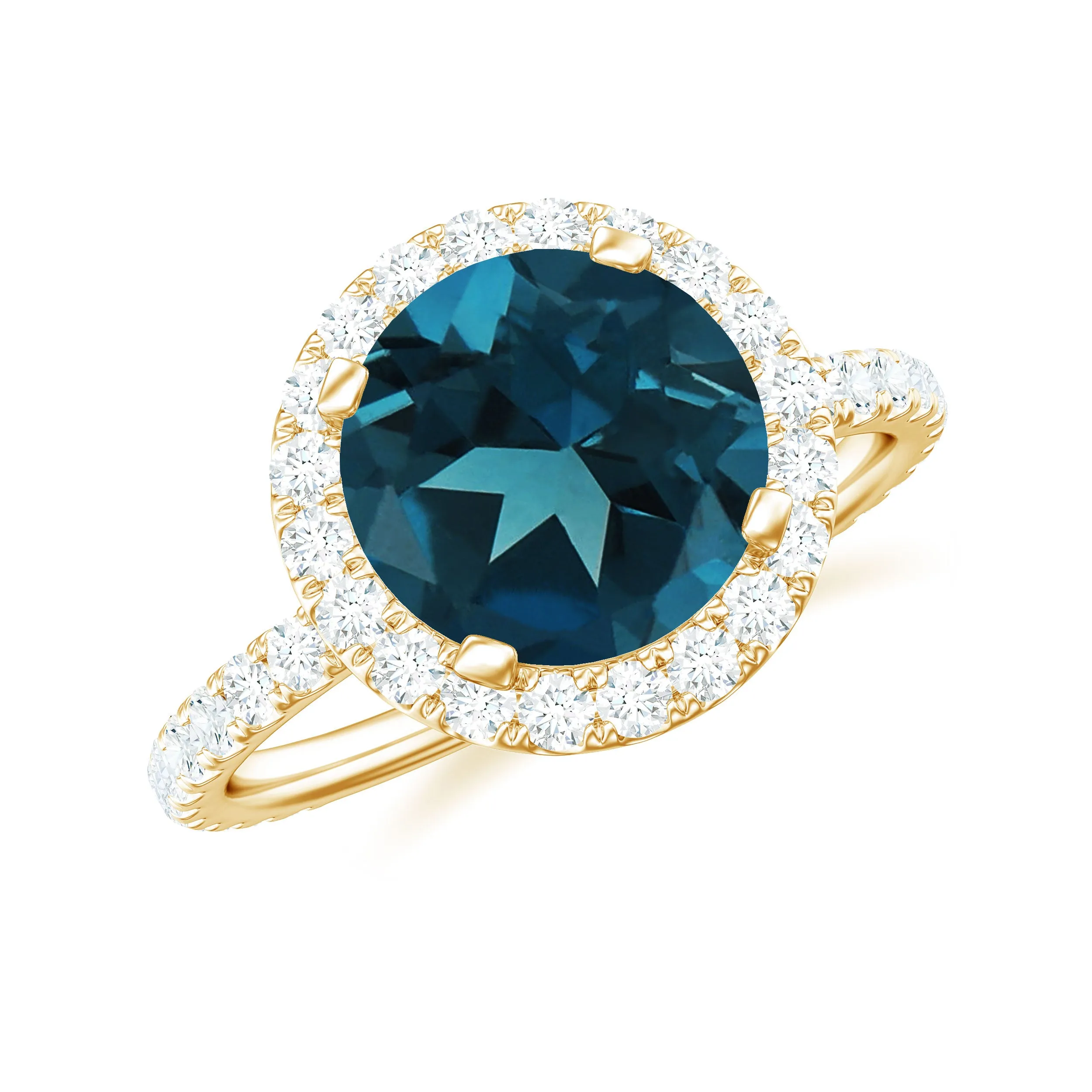 Real London Blue Topaz Halo Engagement Ring with Diamond