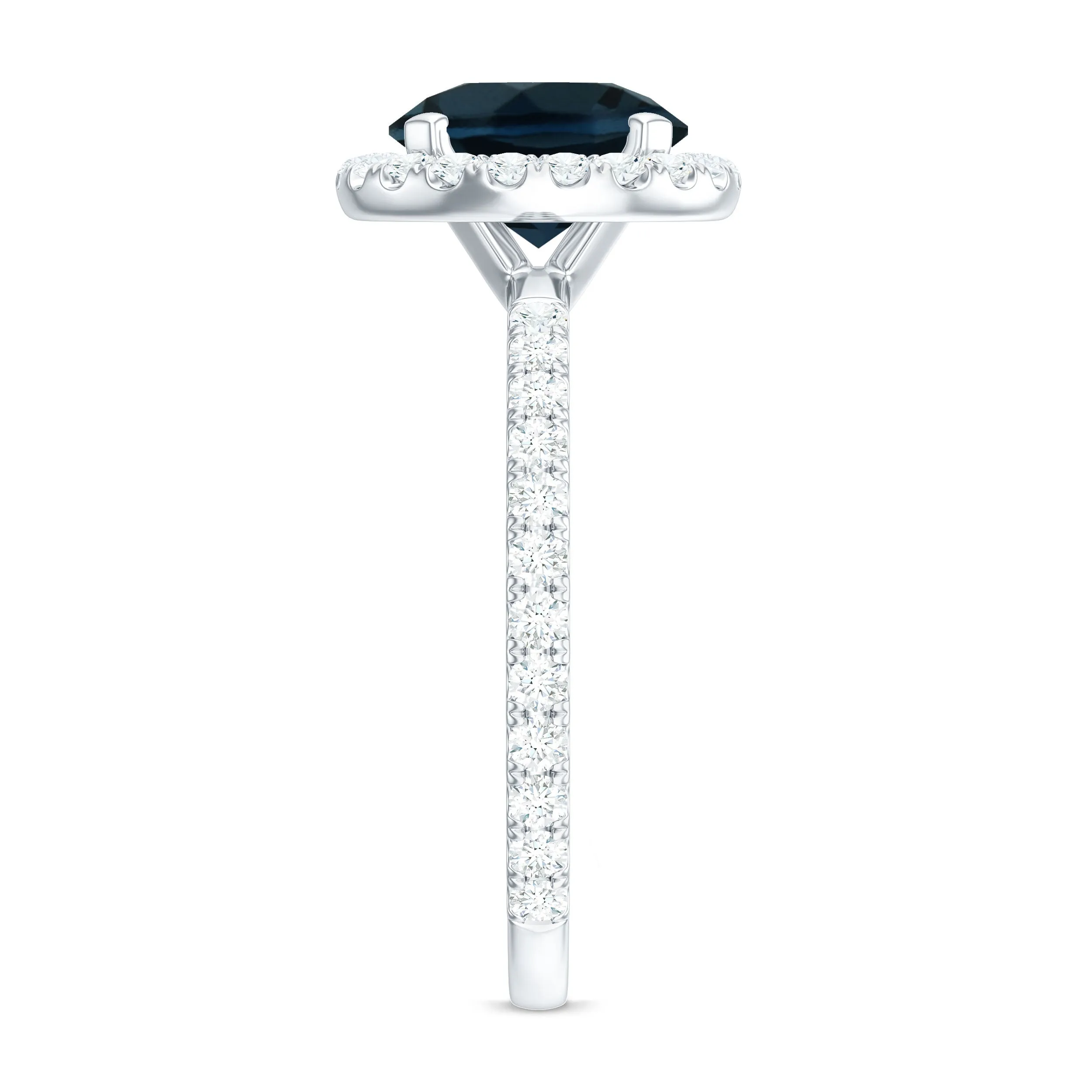 Real London Blue Topaz Halo Engagement Ring with Diamond