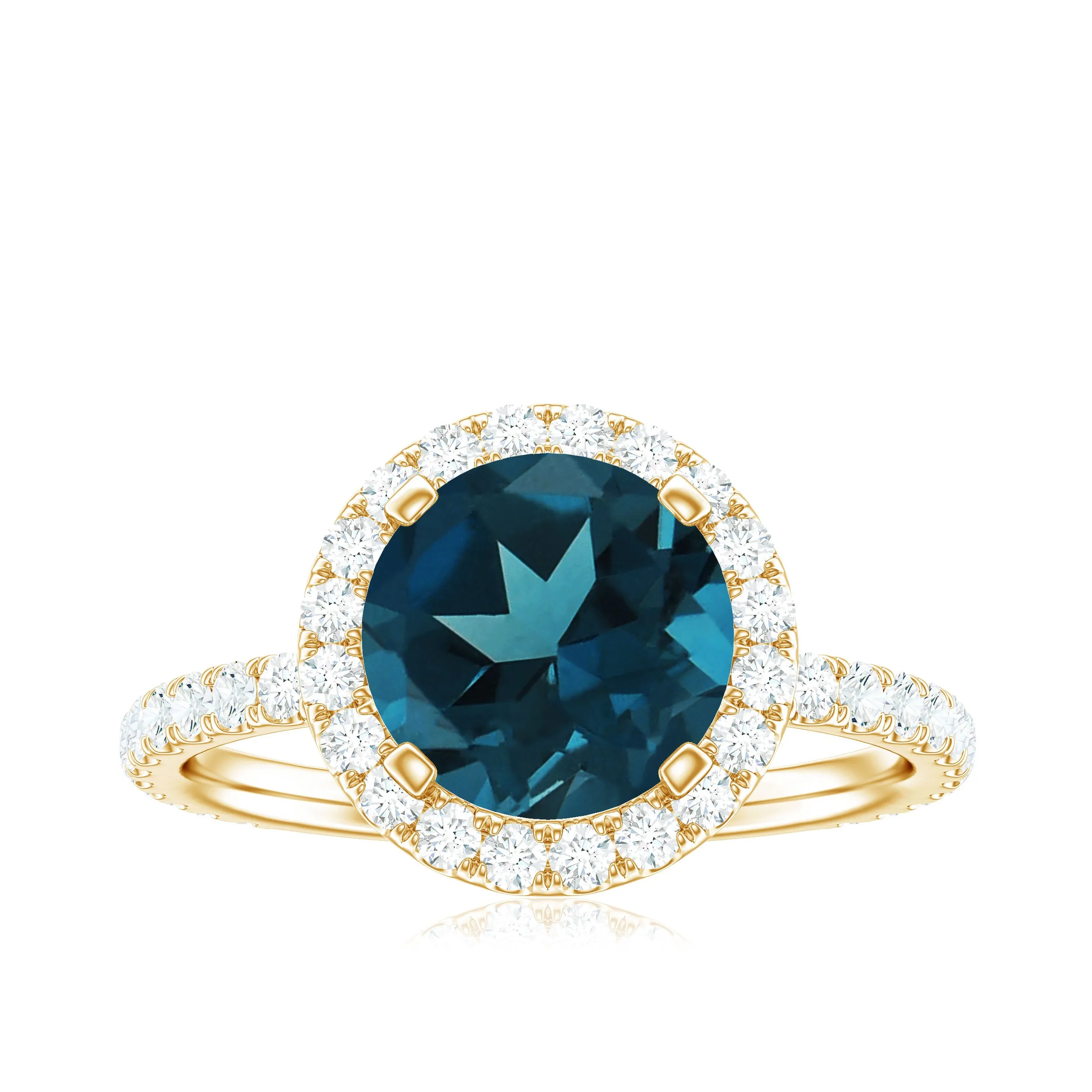 Real London Blue Topaz Halo Engagement Ring with Diamond