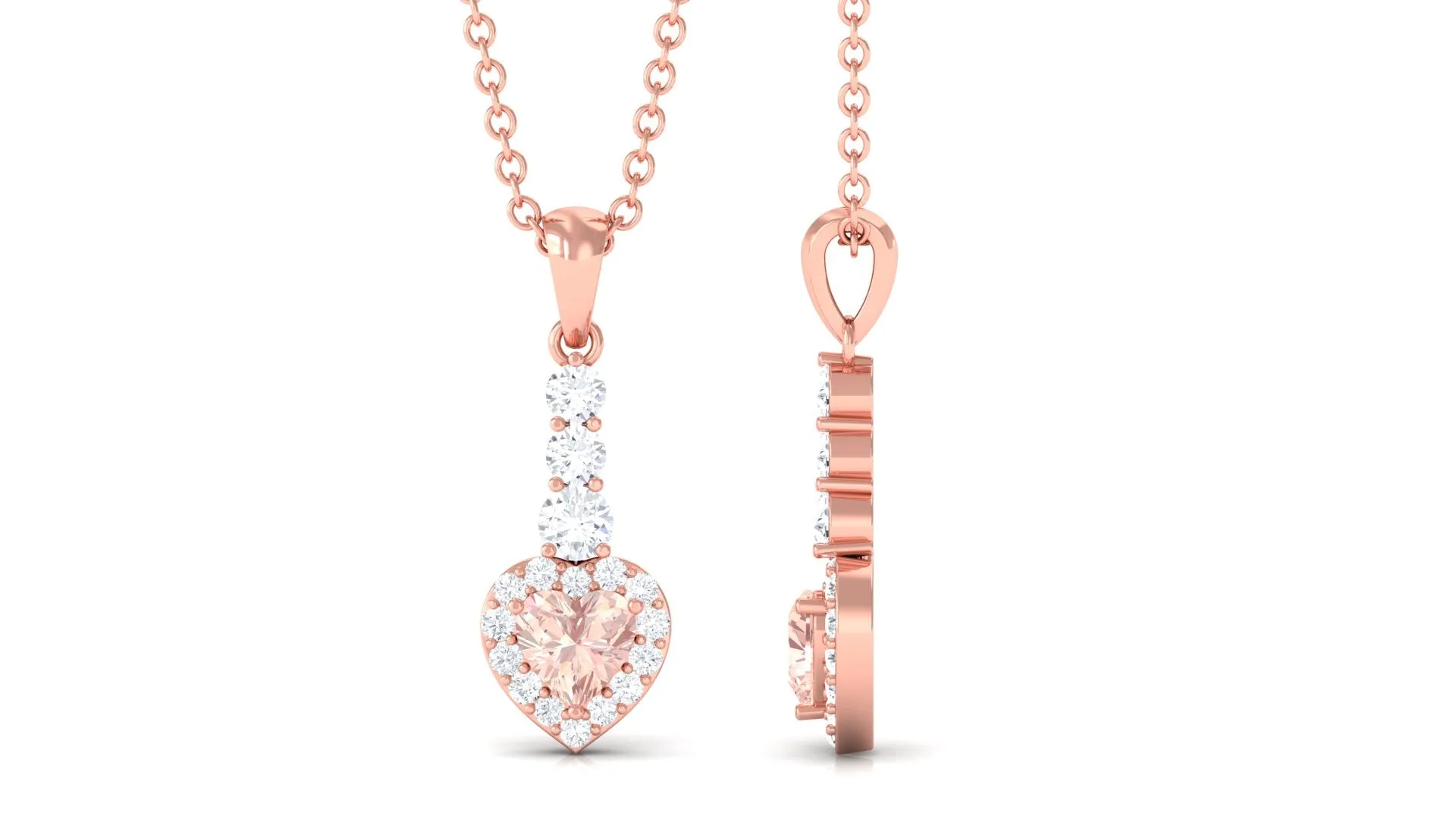 Real Morganite Heart Drop Pendant Necklace with Diamond