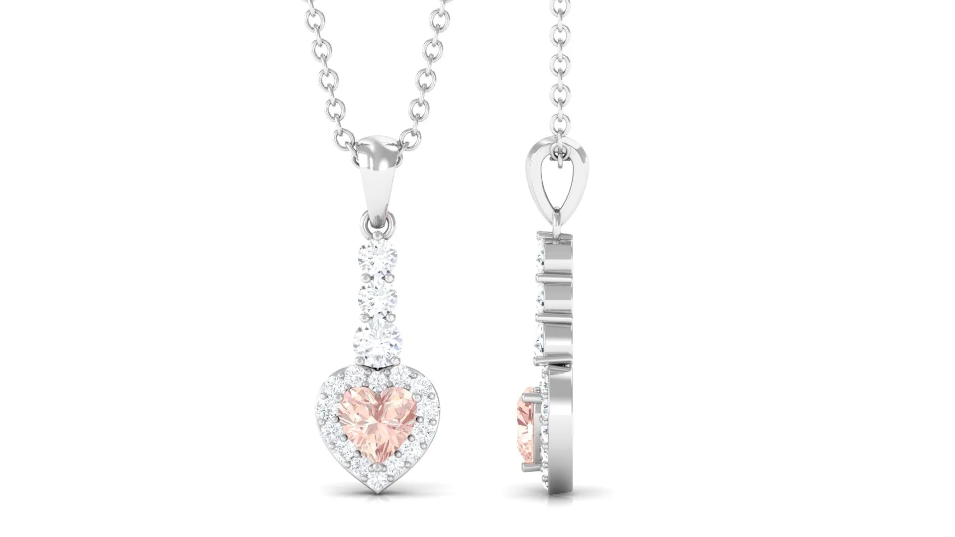 Real Morganite Heart Drop Pendant Necklace with Diamond