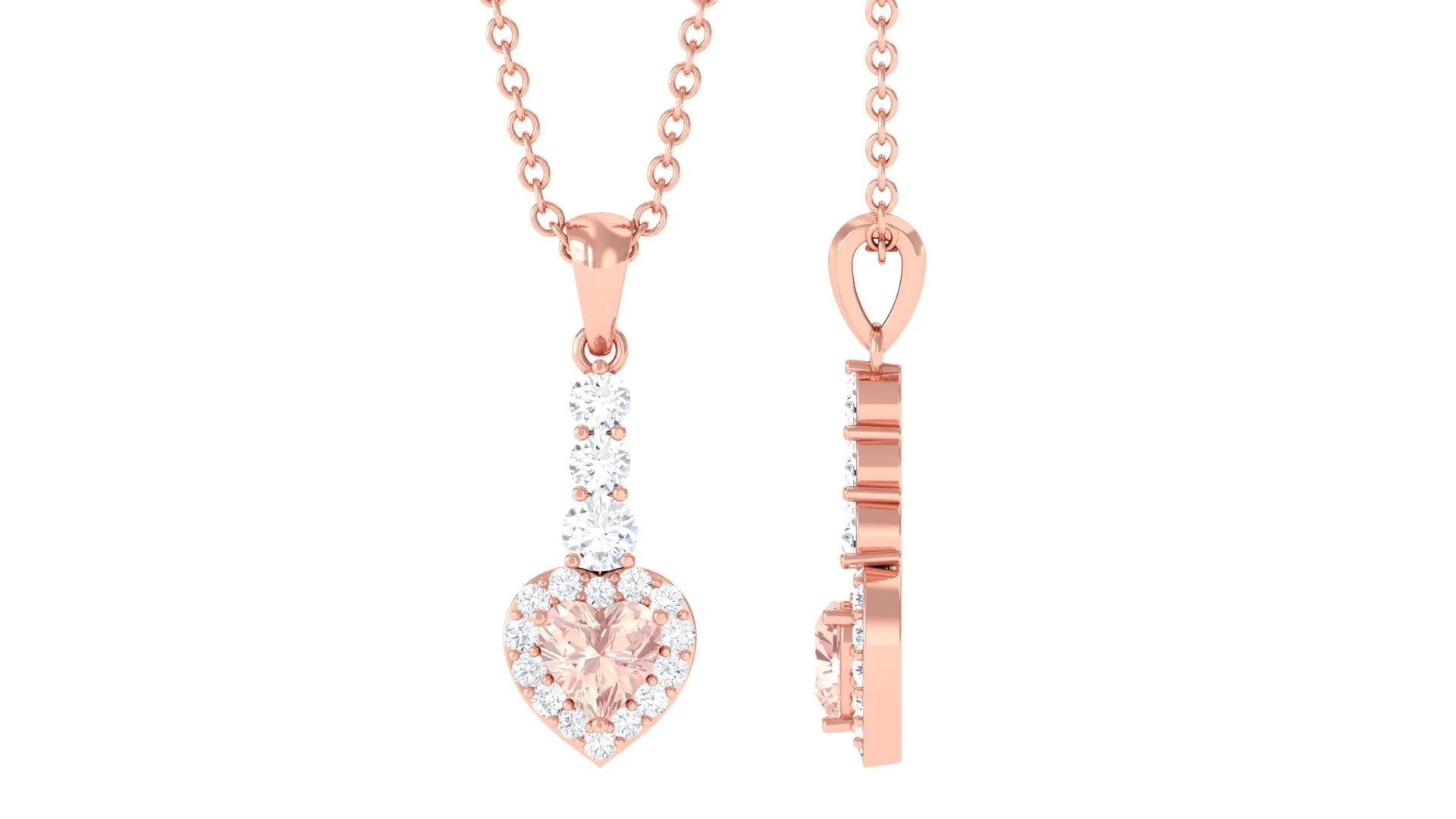 Real Morganite Heart Drop Pendant Necklace with Diamond