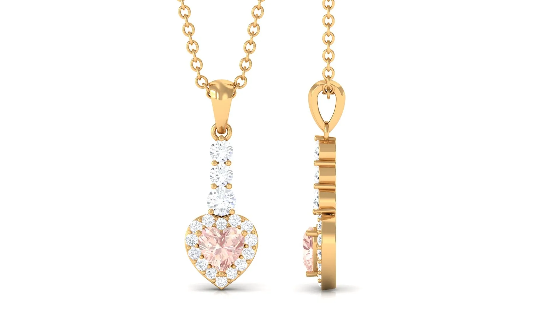 Real Morganite Heart Drop Pendant Necklace with Diamond