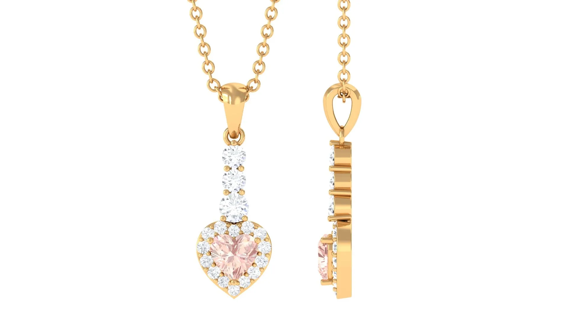 Real Morganite Heart Drop Pendant Necklace with Diamond