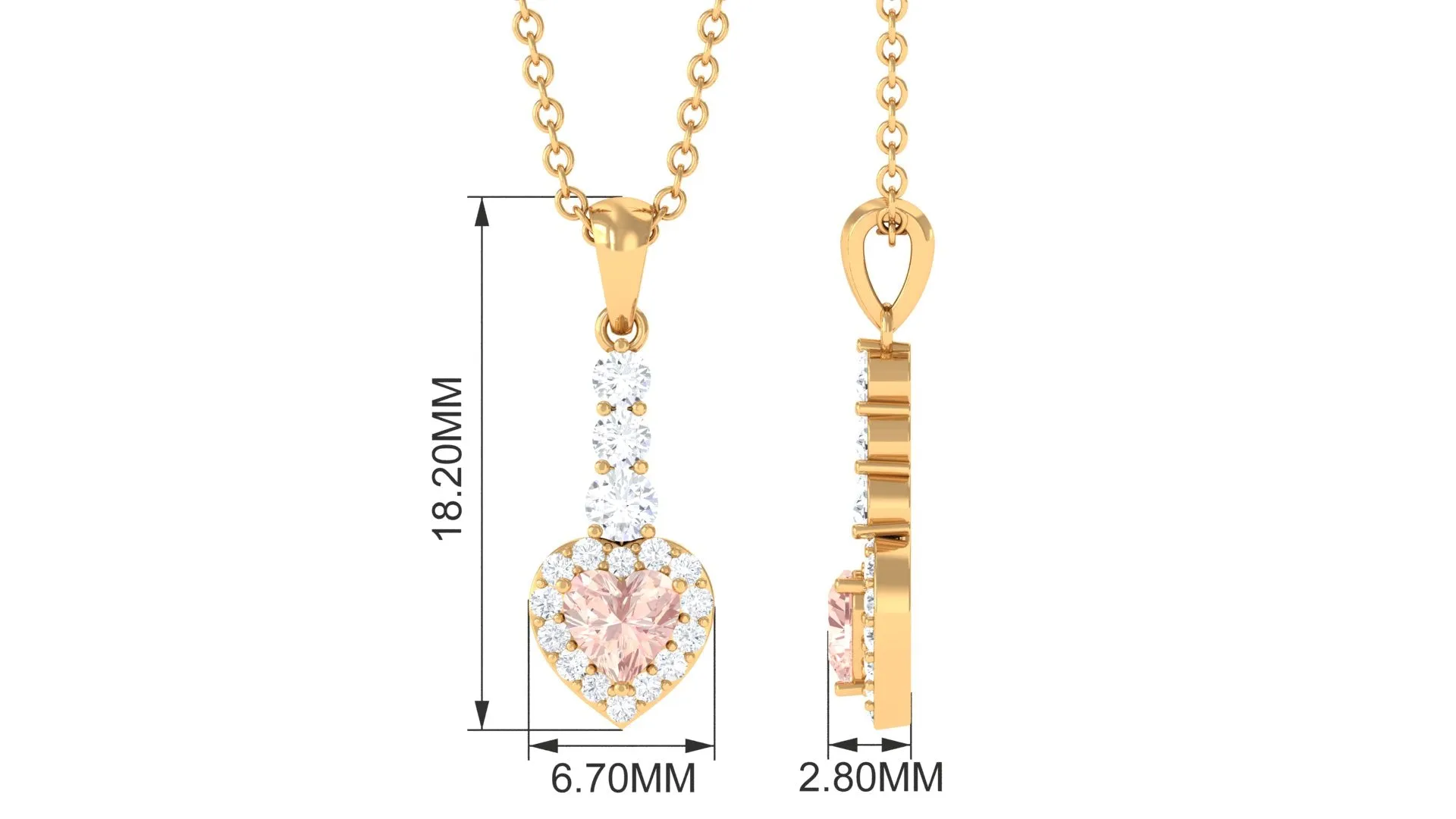 Real Morganite Heart Drop Pendant Necklace with Diamond