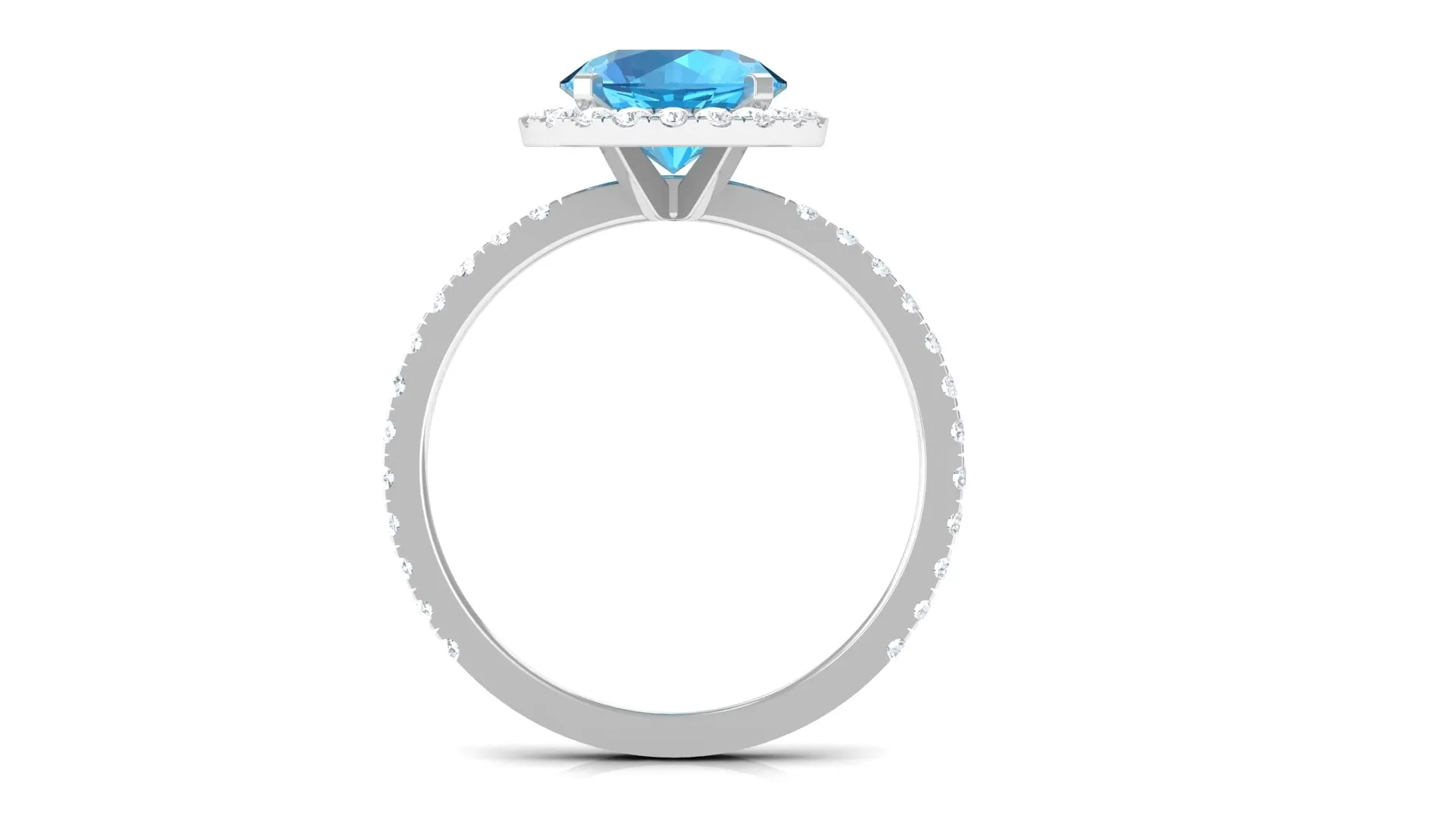 Real Swiss Blue Topaz Halo Engagement Ring with Diamond