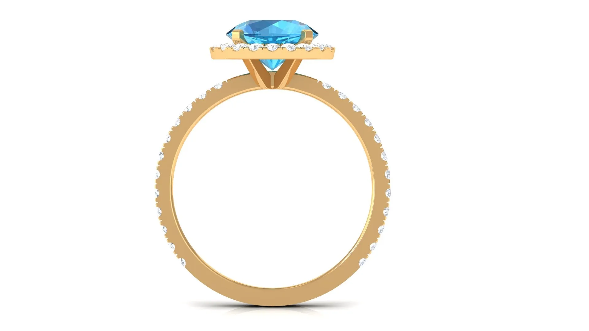 Real Swiss Blue Topaz Halo Engagement Ring with Diamond