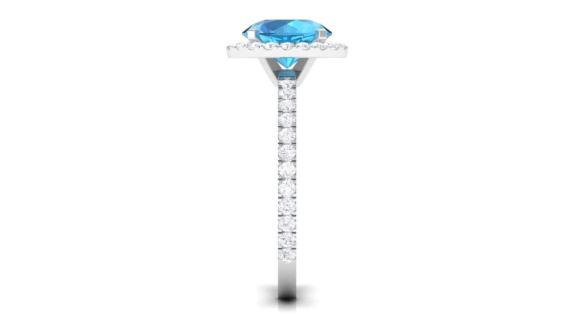 Real Swiss Blue Topaz Halo Engagement Ring with Diamond