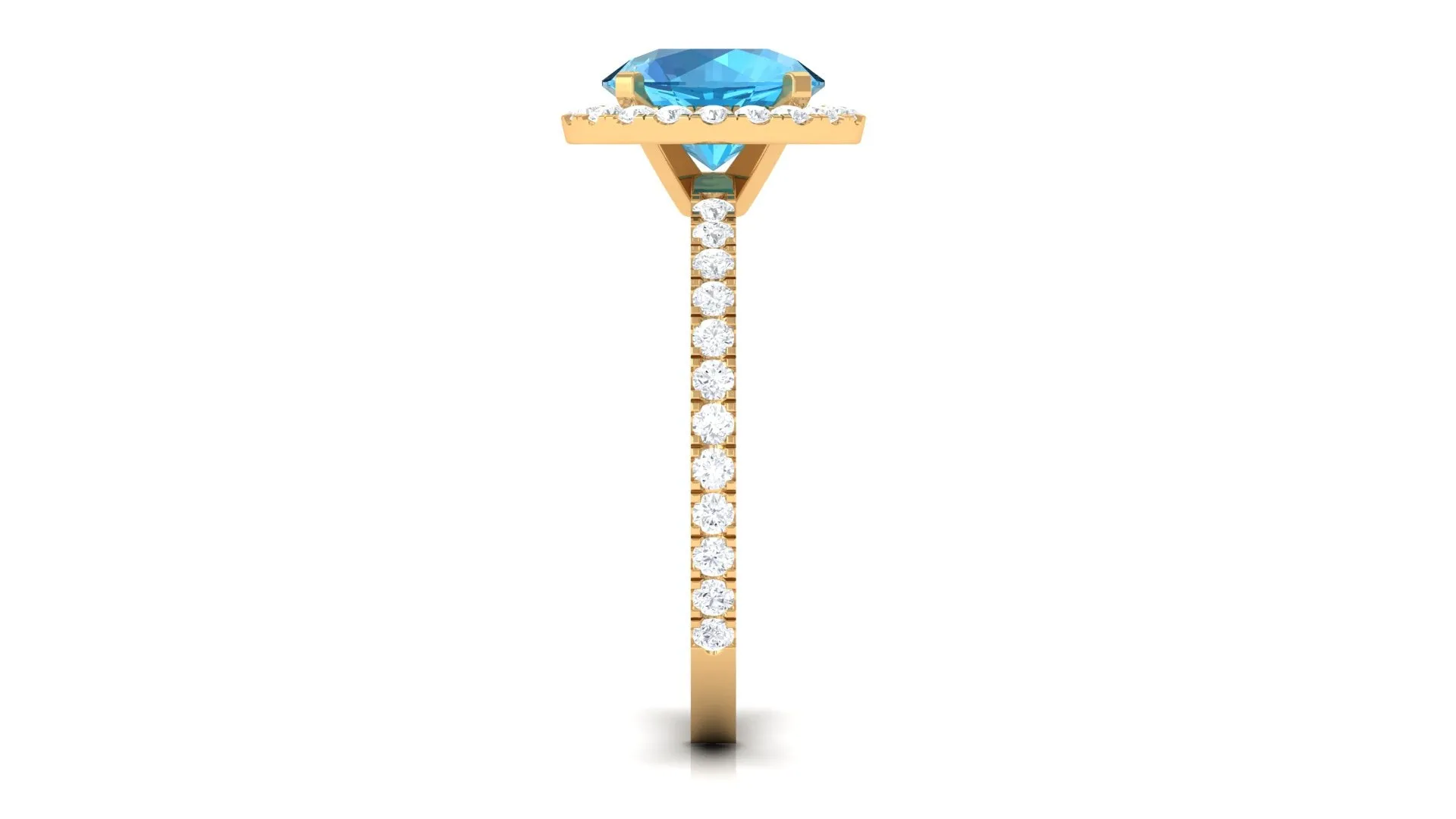 Real Swiss Blue Topaz Halo Engagement Ring with Diamond