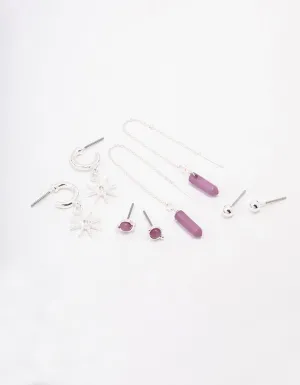 Rhodium Mixed Celestial & Thread Through Earring 4-Pack