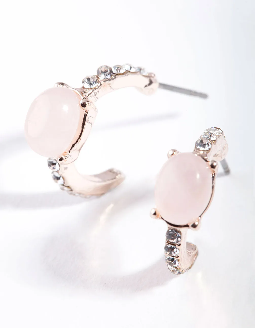 Rose Gold Semi-Precious Rose Quartz Huggie Earrings