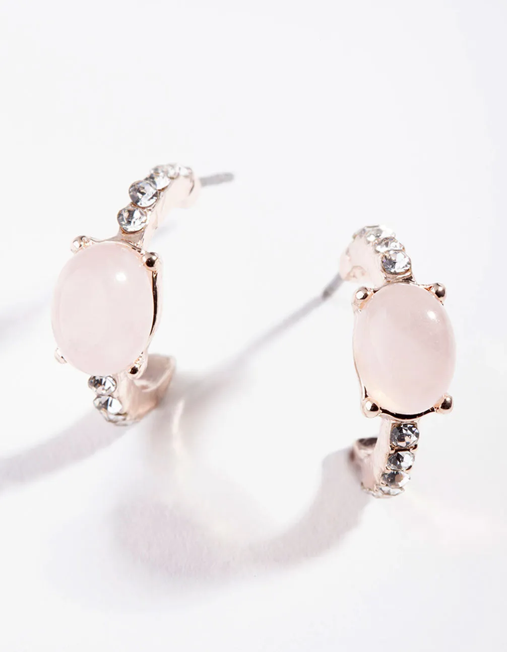 Rose Gold Semi-Precious Rose Quartz Huggie Earrings