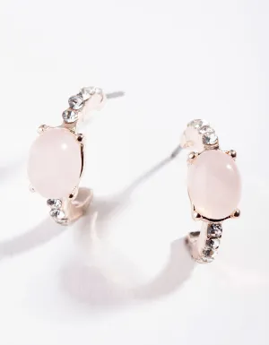 Rose Gold Semi-Precious Rose Quartz Huggie Earrings