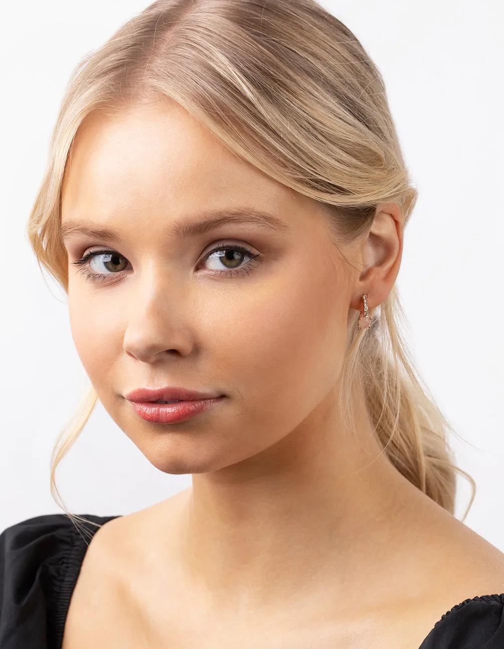 Rose Gold Semi-Precious Rose Quartz Huggie Earrings